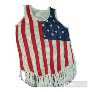 Crochet American Flag‎ tank with long fringe hem ❤️🤍💙 cloud chaser 3X